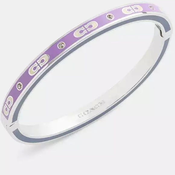 Coach Kissing Signature Enamel Hinged Bangle silver/purple NEW WITH TAGS - Picture 4 of 5